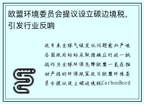 欧盟环境委员会提议设立碳边境税，引发行业反响