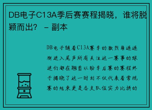 DB电子C13A季后赛赛程揭晓，谁将脱颖而出？ - 副本